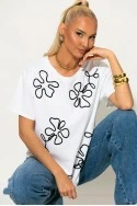 T-shirt με κεντητά flower σχέδια λευκό