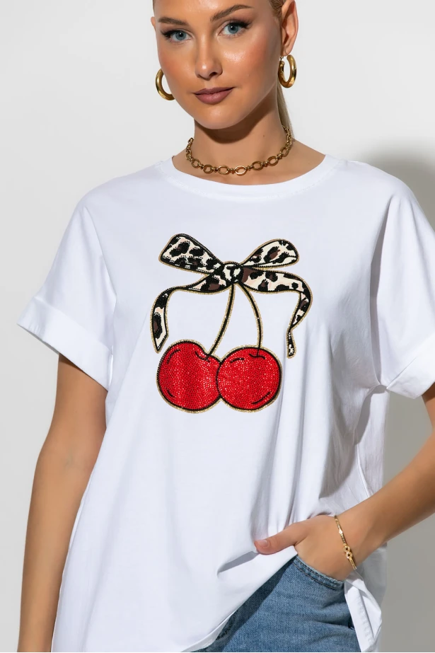 T-shirt με cherry's λευκό