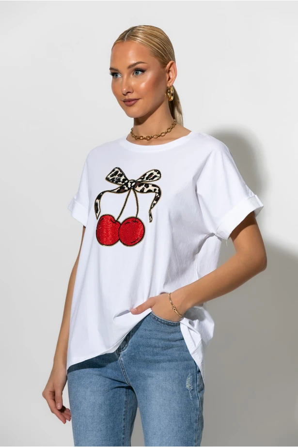 T-shirt με cherry's λευκό
