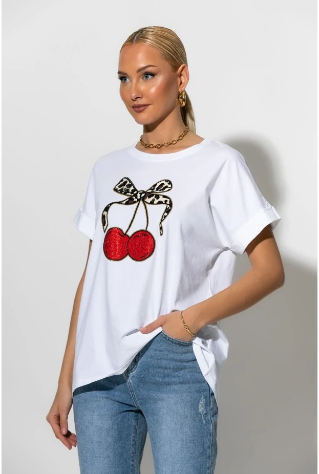 T-shirt με cherry's λευκό