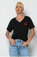 T-shirt με v και cherry μαύρο