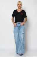 T-shirt με v και cherry μαύρο