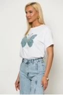 T-shirt με patch πεταλόυδα και στράς paris λευκό