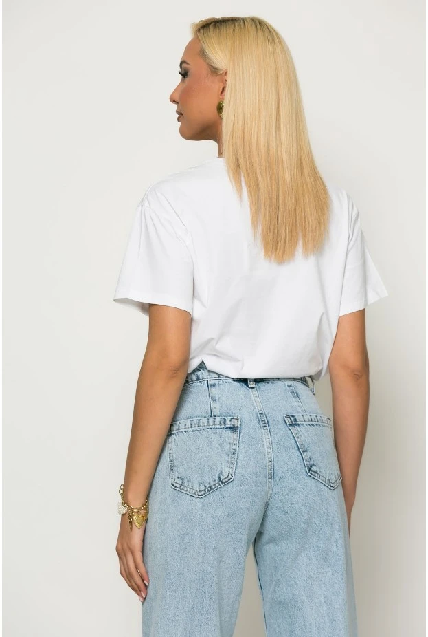 T-shirt με patch πεταλόυδα και στράς paris λευκό