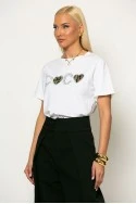 T-shirt με λεοπάρ λεπτομέρεια και στρας λευκό