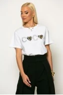 T-shirt με λεοπάρ λεπτομέρεια και στρας λευκό