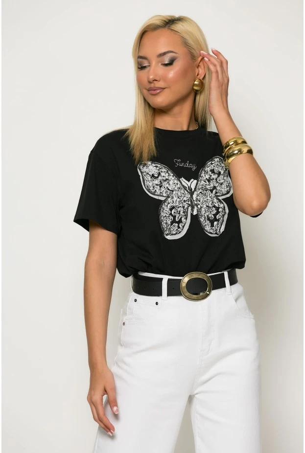 T-shirt με patch πεταλόυδα μαύρο