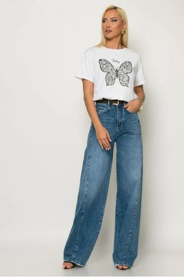T-shirt με patch πεταλόυδα λευκό