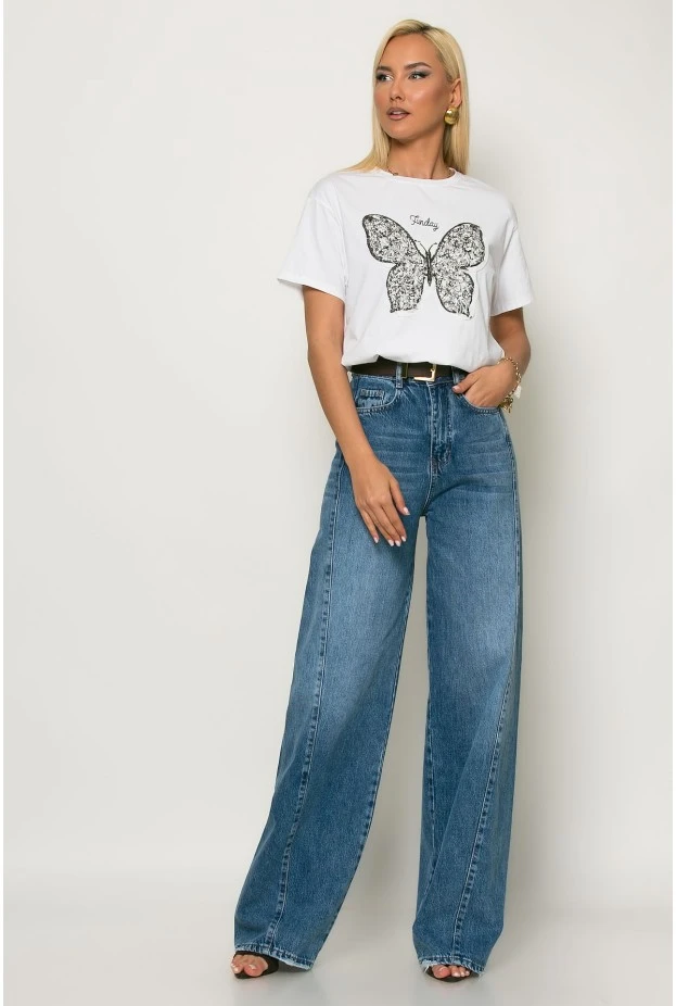 T-shirt με patch πεταλόυδα λευκό