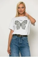 T-shirt με patch πεταλόυδα λευκό