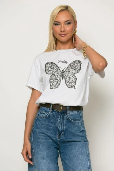 T-shirt με patch πεταλόυδα λευκό