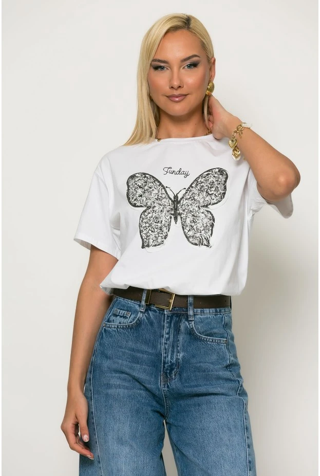 T-shirt με patch πεταλόυδα λευκό