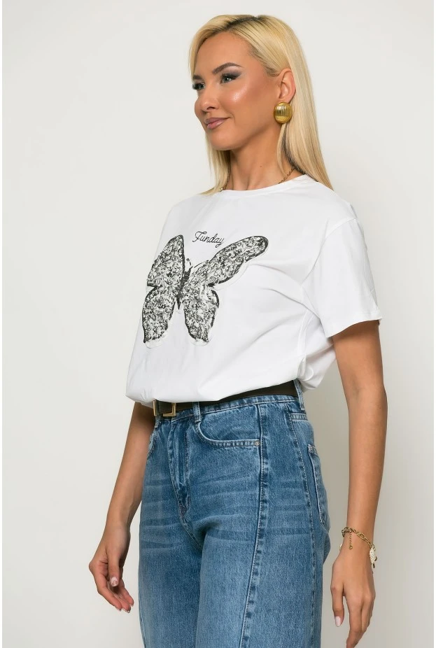 T-shirt με patch πεταλόυδα λευκό