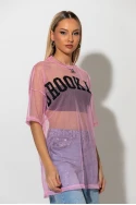 Tulle μπλουζα με strass και στάμπα brooklyn ροζ Tulle μπλουζα με strass και στάμπα brooklyn ροζ
