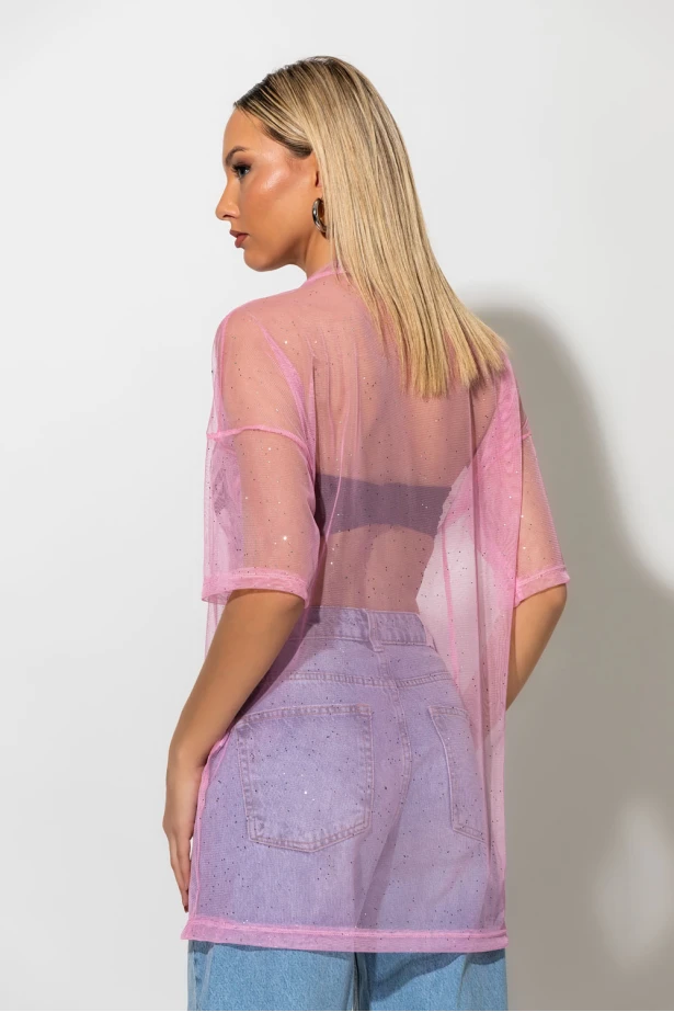 Tulle μπλουζα με strass και στάμπα brooklyn ροζ Tulle μπλουζα με strass και στάμπα brooklyn ροζ