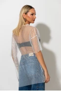 Mesh μπλουζα με strass και στάμπα brooklyn λευκό