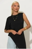Μπλούζα ασύμμετρη με έναν ώμο νυχτερίδα μαύρο