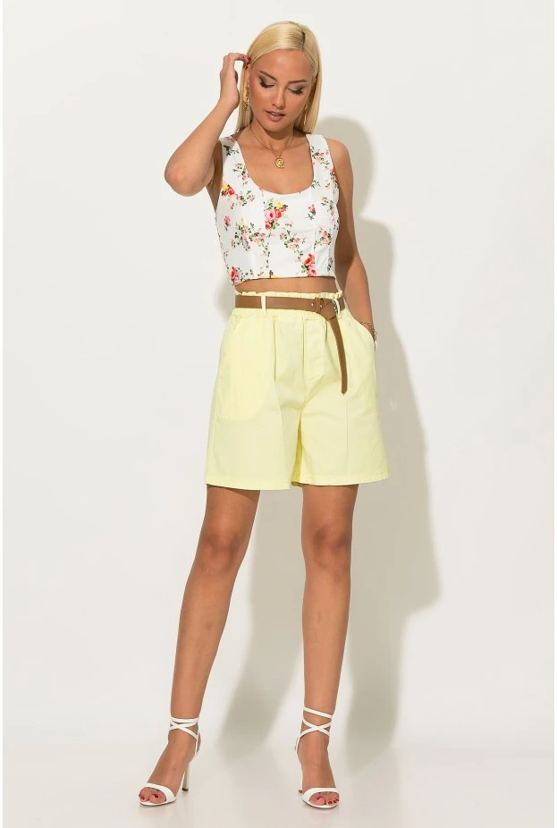 Crop top floral με cups και σφηγκοφωλιά πίσω λευκό