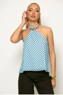 Μπλούζα τούλινη πουά halter neck με κόσμημα σιέλ