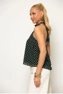 Μπλούζα τούλινη πουά halter neck με κόσμημα μαύρο