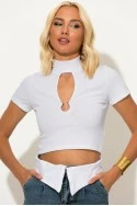 Crop top με μεταλλική λεπτομέρεια στο στήθος λευκό
