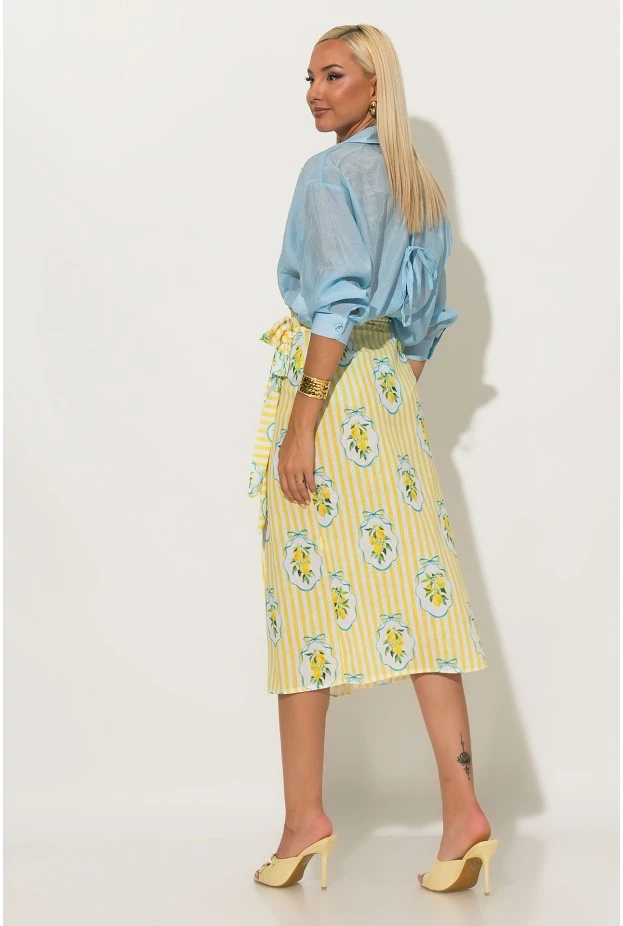 Φούστα φάκελος με print lemon κίτρινο