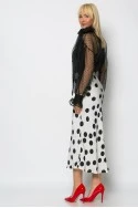 Φούστα μίντι πουά τύπου σατέν με λάστιχο στην μέση λευκό