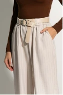 Loose fit παντελόνι ριγέ με λάστιχο στην μέση μπεζ Loose fit παντελόνι ριγέ με λάστιχο στην μέση μπεζ