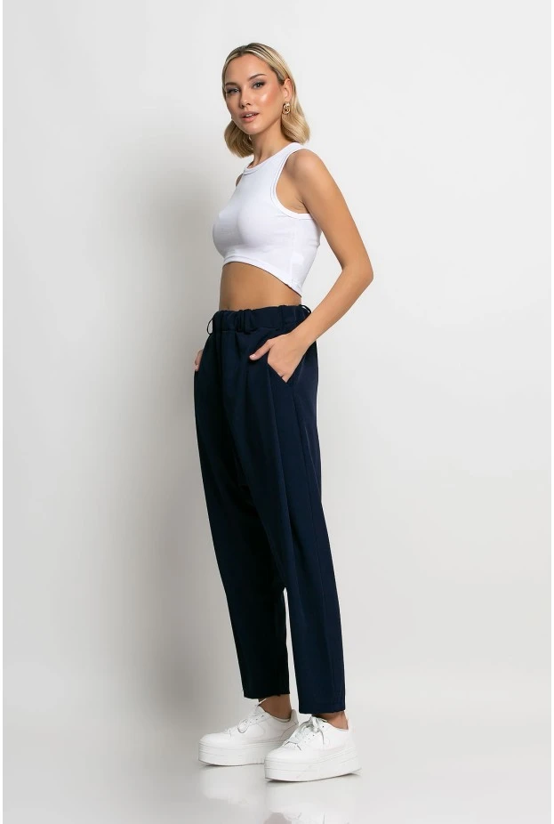 Baggy παντελόνι με λάστιχο στην μέση μπλε navy