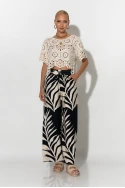 Παντελόνα με tropical print και κορδονι στην μέση μπλε