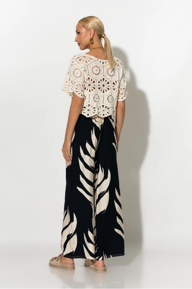 Παντελόνα με tropical print και κορδονι στην μέση μπλε