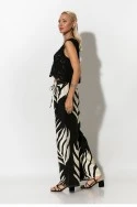 Παντελόνα με tropical print και κορδονι στην μέση μαύρο Παντελόνα με tropical print και κορδονι στην μέση μαύρο