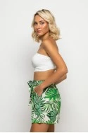 Σορτς με ζωνάκι floral print λευκό-πράσινο