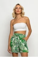 Σορτς με ζωνάκι floral print λευκό-πράσινο