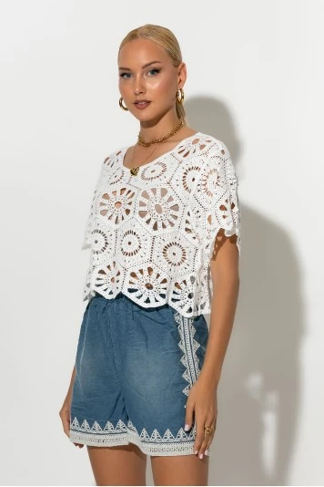 Τζιν σορτς με crochet λεπτομέρειες μπλε 