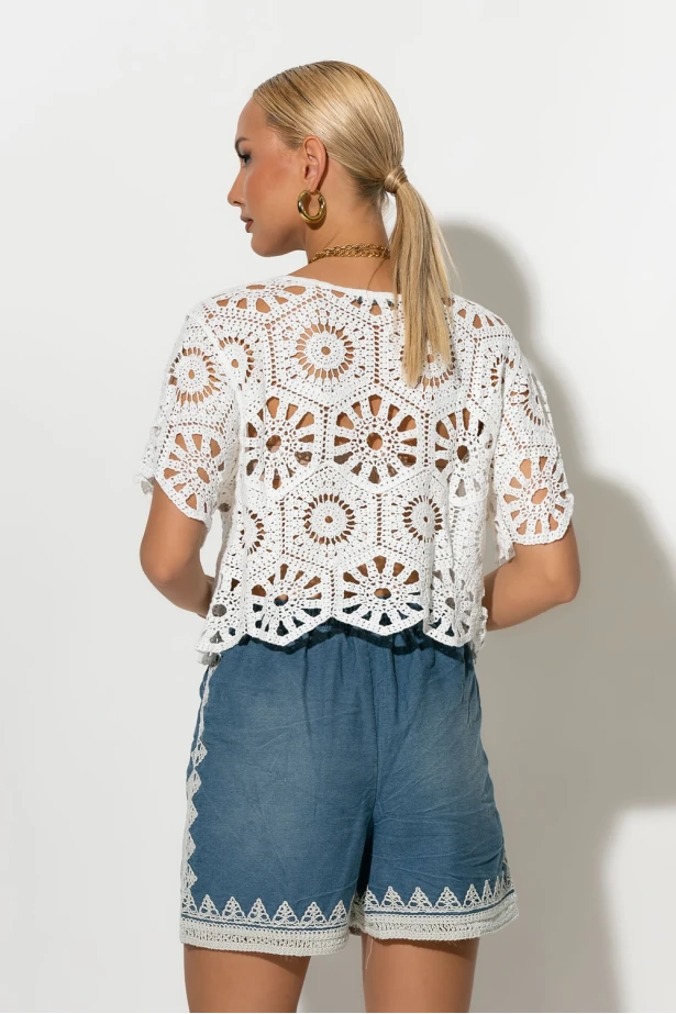 Τζιν σορτς με crochet λεπτομέρειες μπλε Τζιν σορτς με crochet λεπτομέρειες μπλε