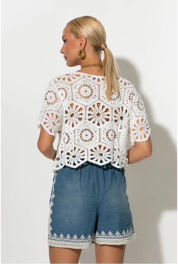 Τζιν σορτς με crochet λεπτομέρειες μπλε