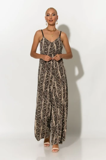 Ολόσωμη φόρμα τιραντέ snake print μπεζ 