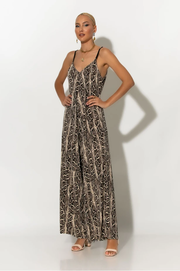Ολόσωμη φόρμα τιραντέ snake print μπεζ Ολόσωμη φόρμα τιραντέ snake print μπεζ