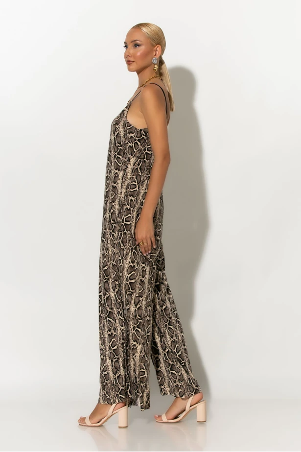 Ολόσωμη φόρμα τιραντέ snake print μπεζ Ολόσωμη φόρμα τιραντέ snake print μπεζ