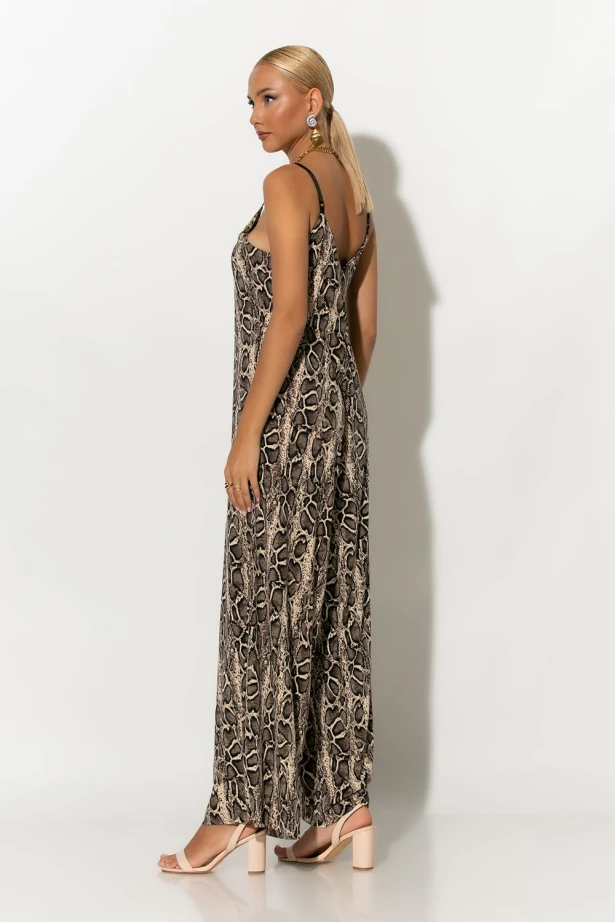 Ολόσωμη φόρμα τιραντέ snake print μπεζ Ολόσωμη φόρμα τιραντέ snake print μπεζ