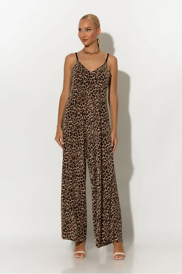 Ολόσωμη φόρμα τιραντέ leopard print μπεζ Ολόσωμη φόρμα τιραντέ leopard print μπεζ