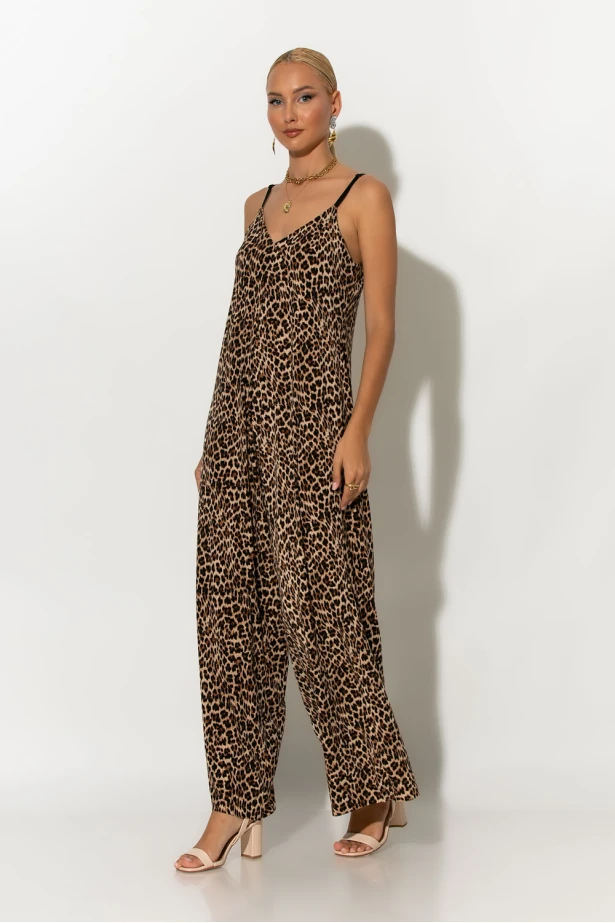 Ολόσωμη φόρμα τιραντέ leopard print μπεζ Ολόσωμη φόρμα τιραντέ leopard print μπεζ