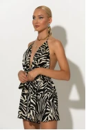 Ολόσωμο σόρτς με ζωνάκι και ανοιχτή πλάτη zebra μαύρο Ολόσωμο σόρτς με ζωνάκι και ανοιχτή πλάτη zebra μαύρο