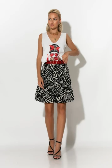 Βερμούδα zebra print με μπορντό ζώνη μαύρο