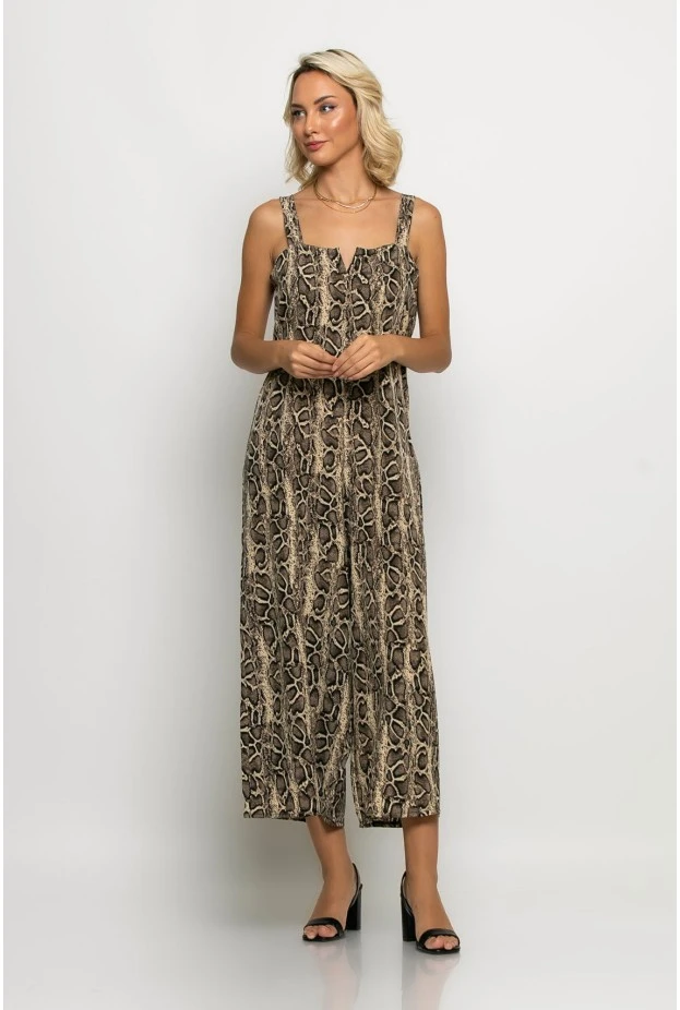 Ολόσωμη φόρμα τιραντέ με δέσιμο στην πλάτη snake print