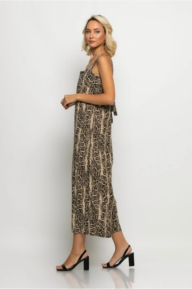 Ολόσωμη φόρμα τιραντέ με δέσιμο στην πλάτη snake print