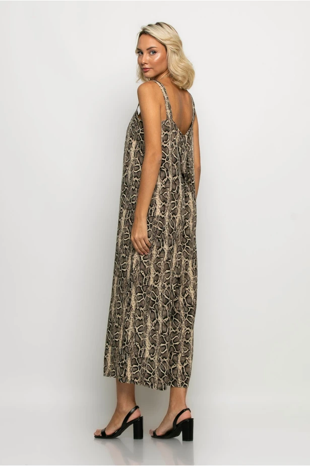 Ολόσωμη φόρμα τιραντέ με δέσιμο στην πλάτη snake print