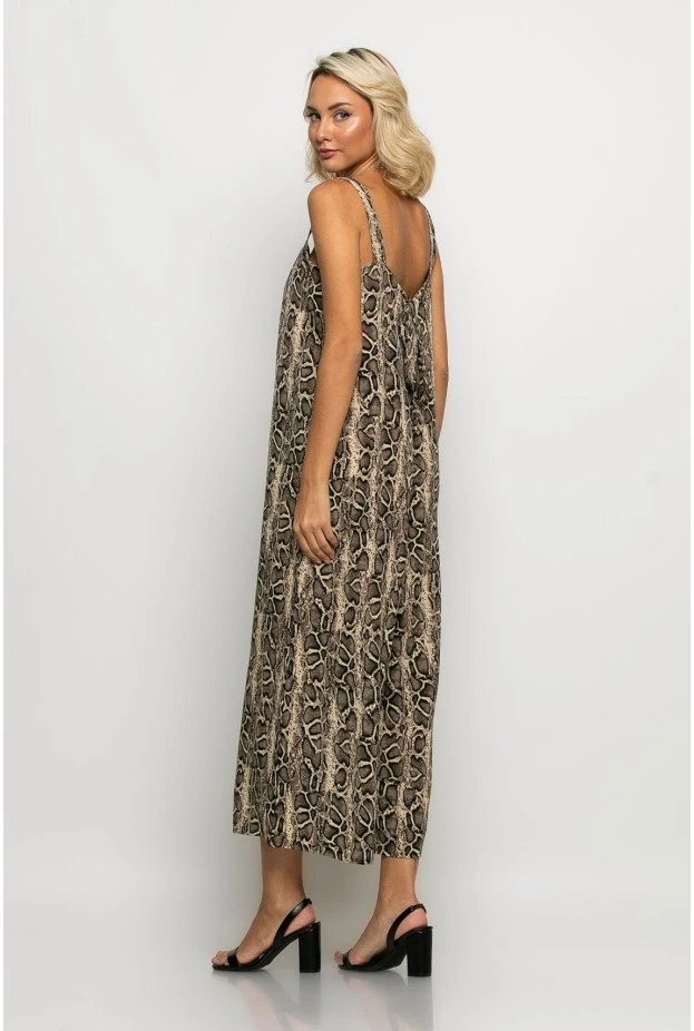 Ολόσωμη φόρμα τιραντέ με δέσιμο στην πλάτη snake print