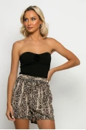Σορτς με λάστιχο στην μέση snake print μπεζ ανοιχτό